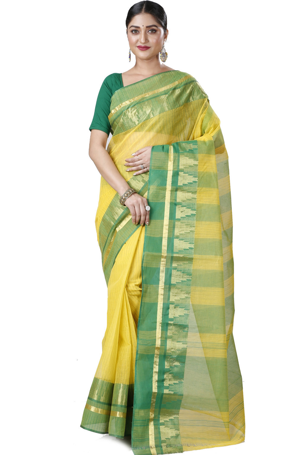 Yellow Pure Cotton Vrinda Tant Saree (1094)